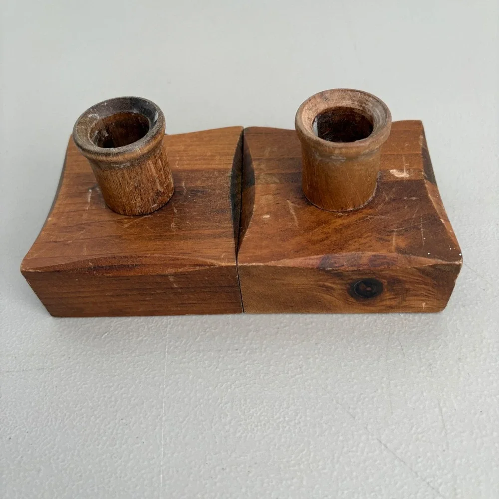Vermont Wood Specialties Granville VT Wooden Taper Candle Holder Set Metal Ring
